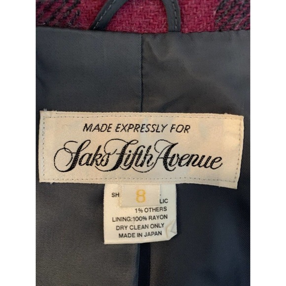 Vintage Exclusive Saks Fifth Avenue Wool Blend Pink Black Plaid Size 8 - Picture 8 of 10